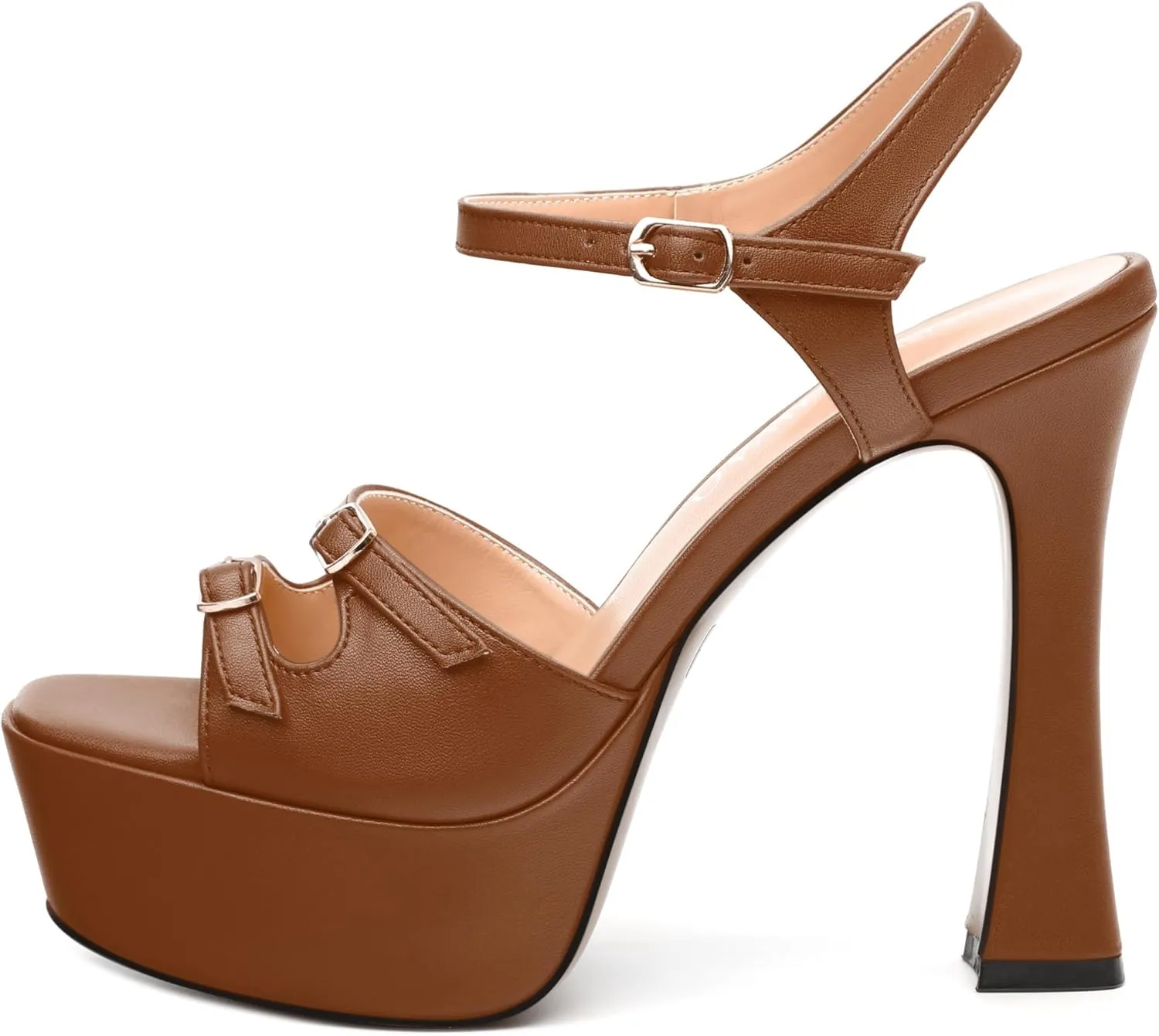 Women's High Heel Platform Sandals - Open Square Toe Block Heels, Adjustable Ankle Strap Buckle, Chic Solid Color Dress Shoes for Weddings, Parties, Daily Wear