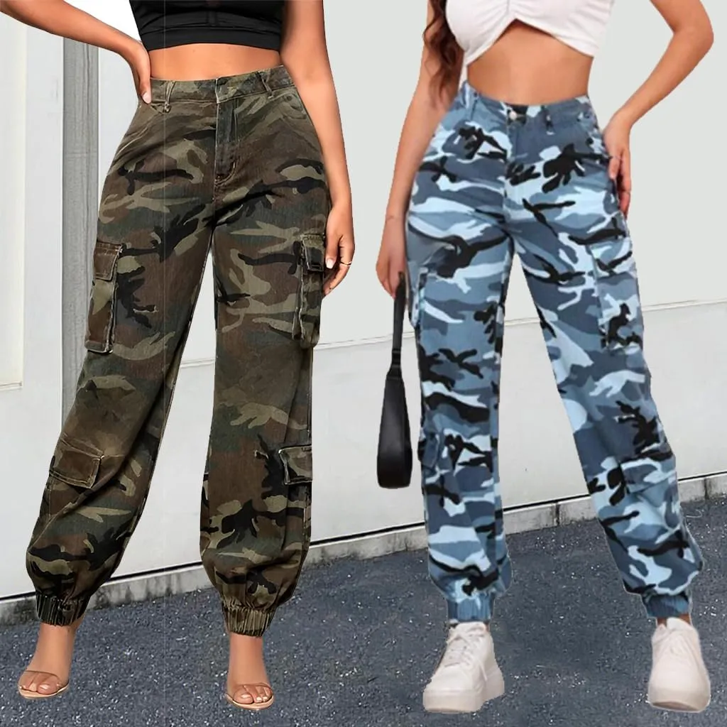 Women's Hiking Cargo Jogger Camo Pants with Pockets High Waisted Slim Casual Outdoor Tapered Combat Works Pants