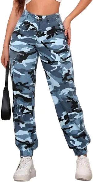 Women's Hiking Cargo Jogger Camo Pants with Pockets High Waisted Slim Casual Outdoor Tapered Combat Works Pants