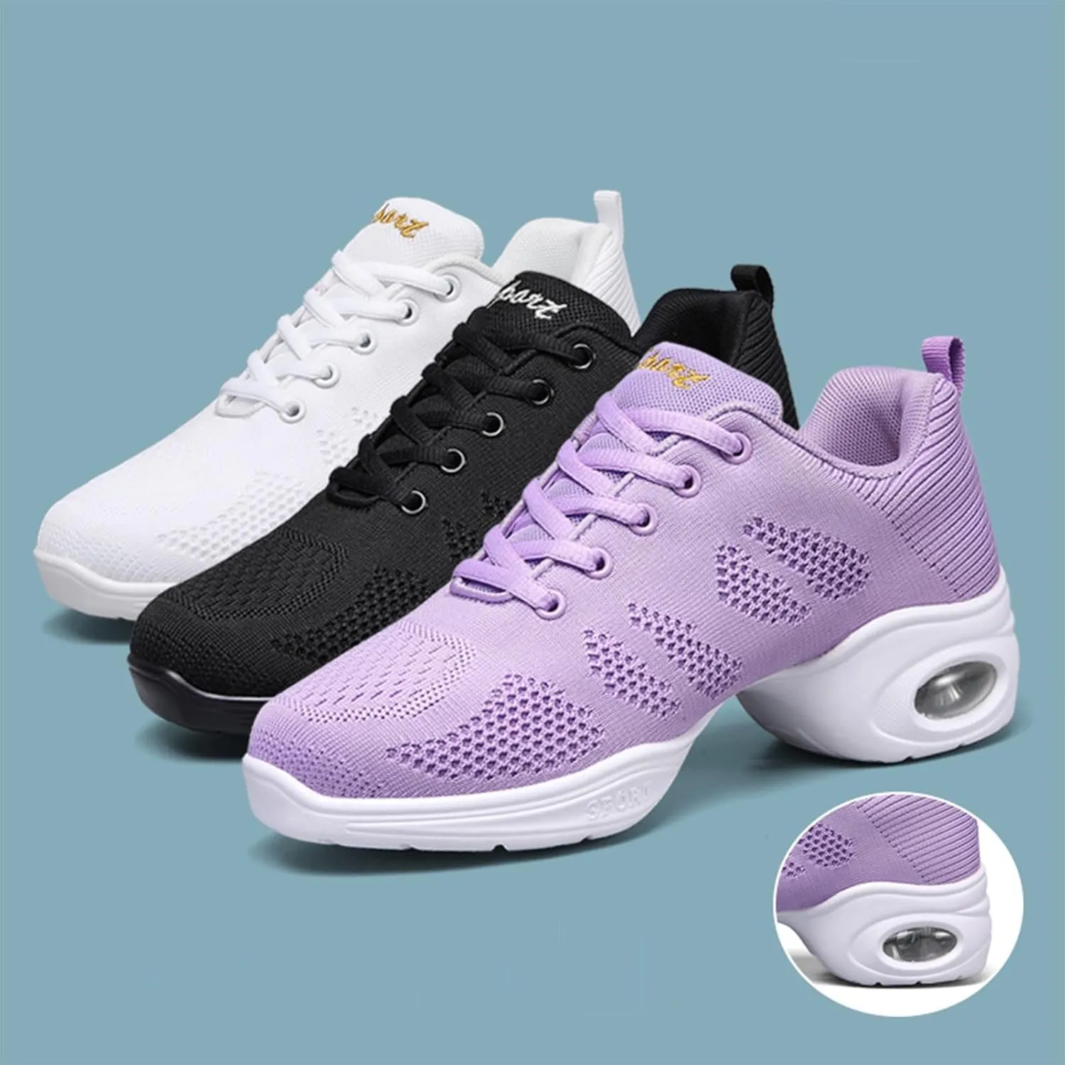 Women's Jazz Shoes Dance Trainers Lace Up Cushion Breathable Ladies Split Sole Dance Sneakers Platform Shoes