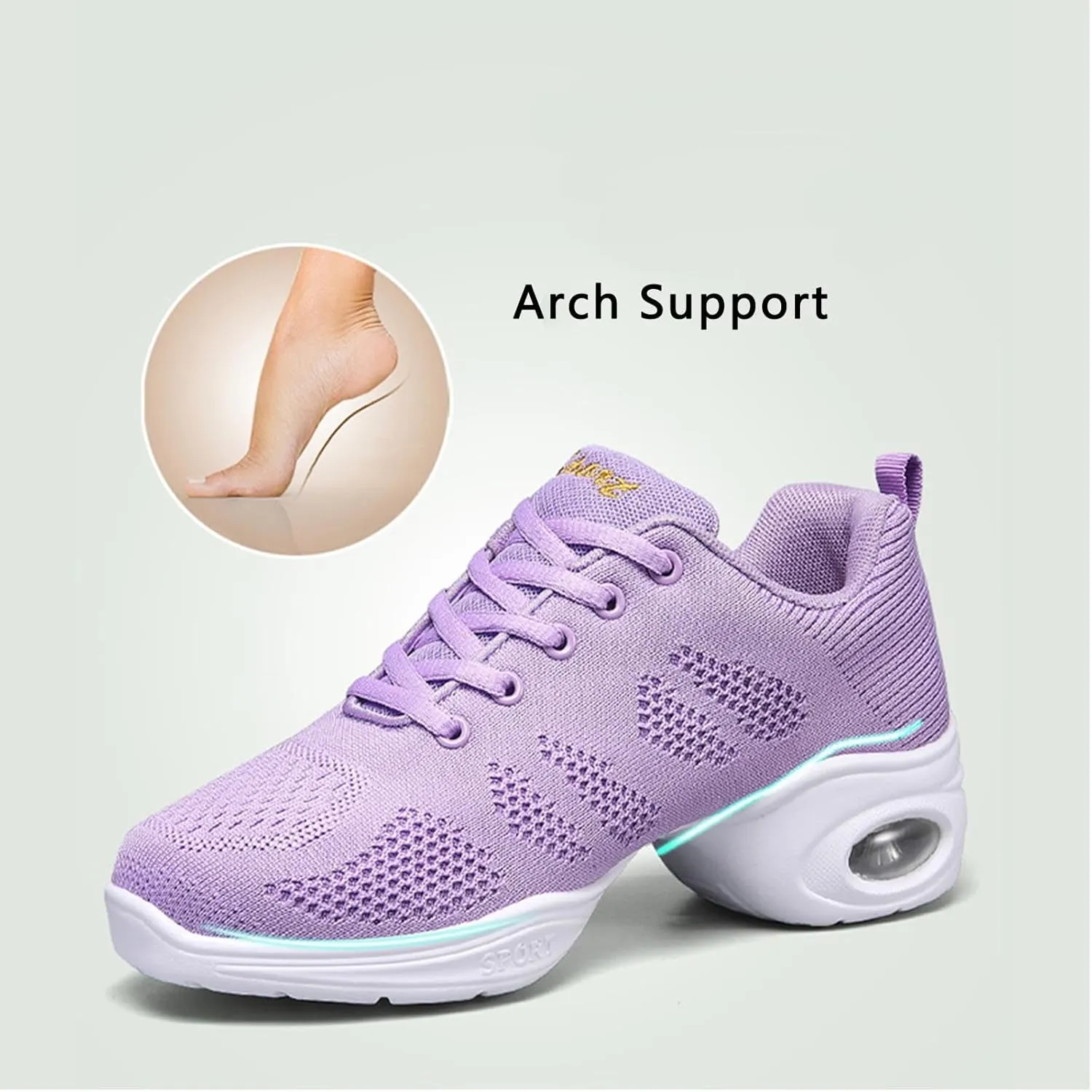 Women's Jazz Shoes Dance Trainers Lace Up Cushion Breathable Ladies Split Sole Dance Sneakers Platform Shoes
