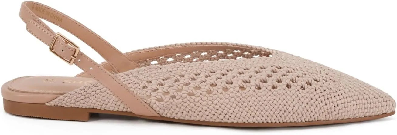 Women's Knit Pointed Toe Slingback Flats - Adjustable Buckle Ballet Flats, Dressy and Comfortable