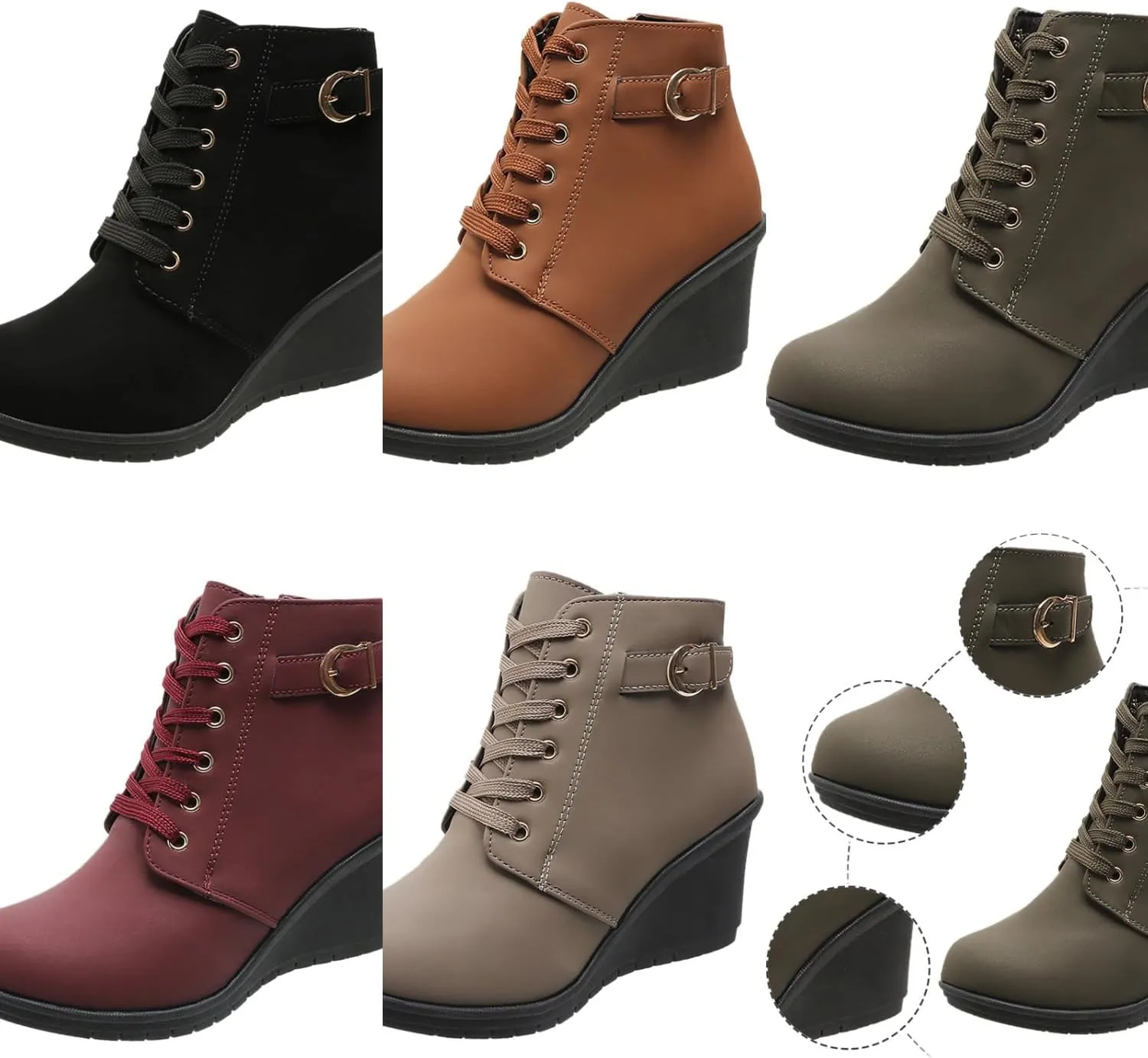 Women's Lace up Combat Ankle Boots High Chunky Wedge Heel Fashion Heeled Booties Buckle up Comfortable Shoes