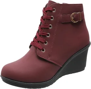 Women's Lace up Combat Ankle Boots High Chunky Wedge Heel Fashion Heeled Booties Buckle up Comfortable Shoes