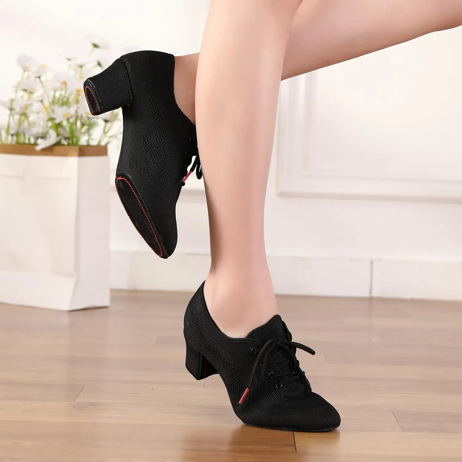 Womens Latin Dance Sneakers Lace-up Social Rhythm Dance Shoes,Model HD01