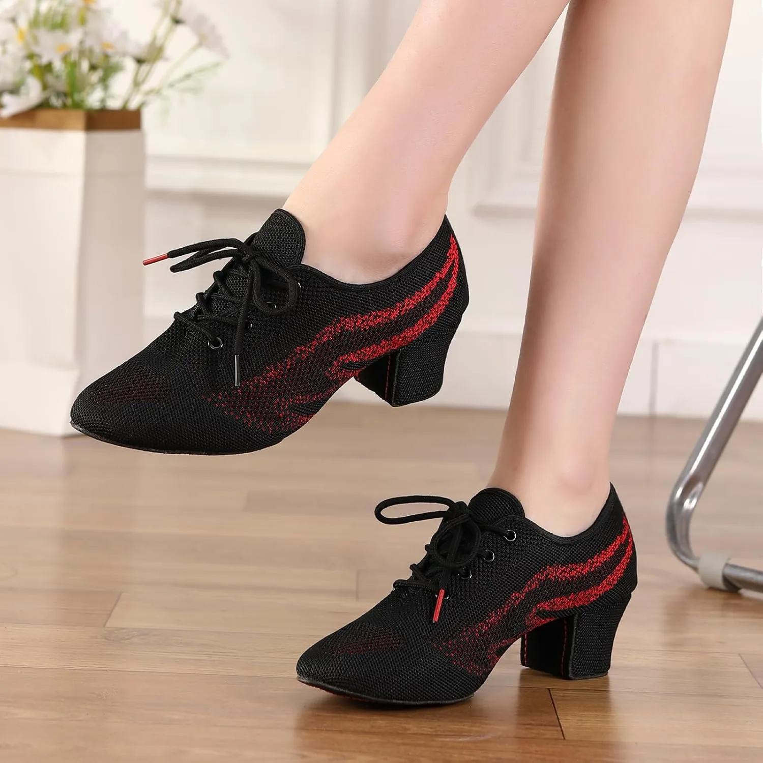 Womens Latin Dance Sneakers Lace-up Social Rhythm Dance Shoes,Model HD01