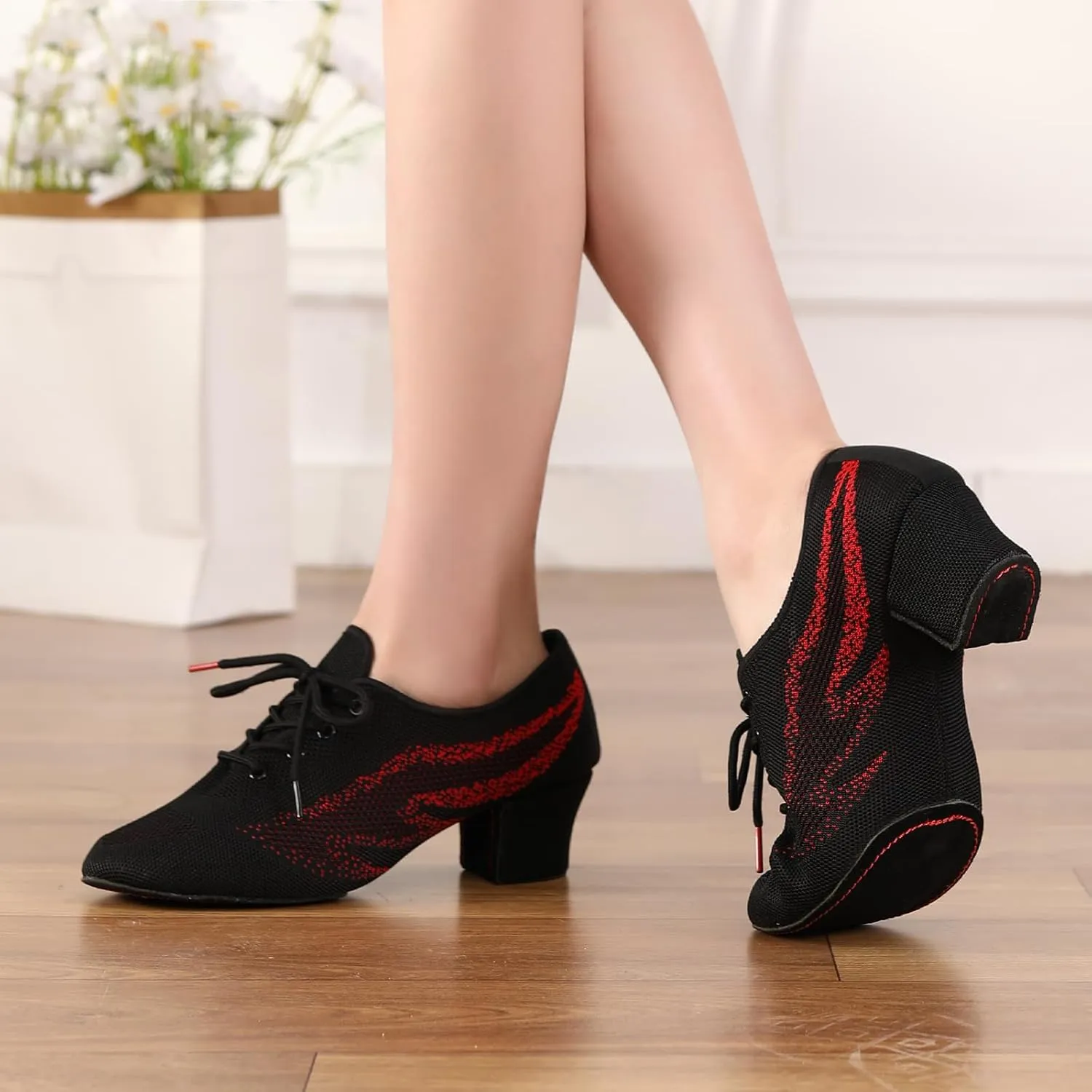 Womens Latin Dance Sneakers Lace-up Social Rhythm Dance Shoes,Model HD01