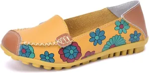 Women's Leather Floral Loafers Flats Shoes Slip-Ons