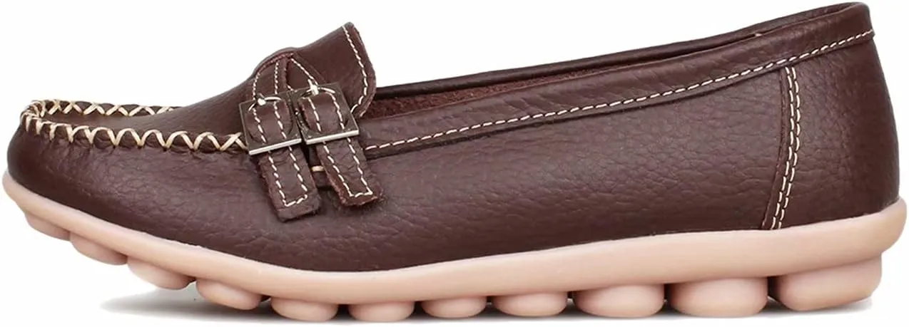 Women's Leather Loafers Moccasin Shoes Slip On