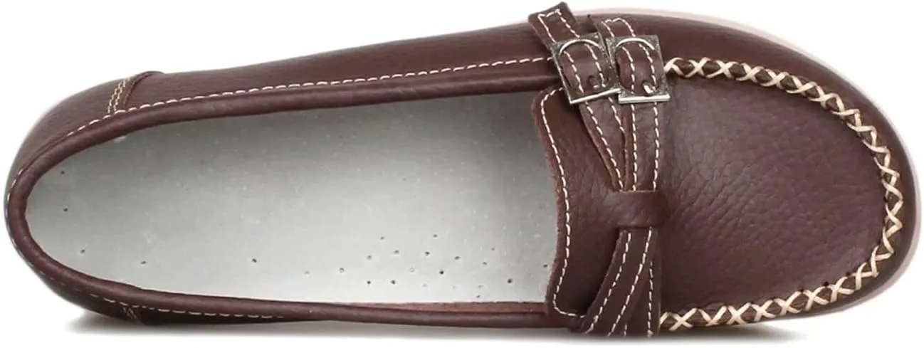 Women's Leather Loafers Moccasin Shoes Slip On