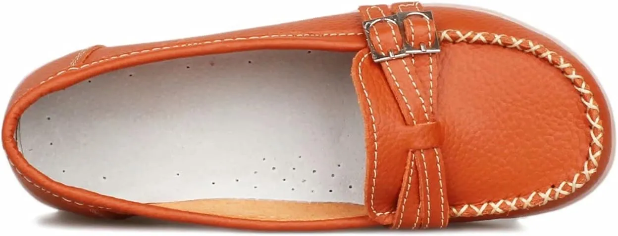 Women's Leather Loafers Moccasin Shoes Slip On