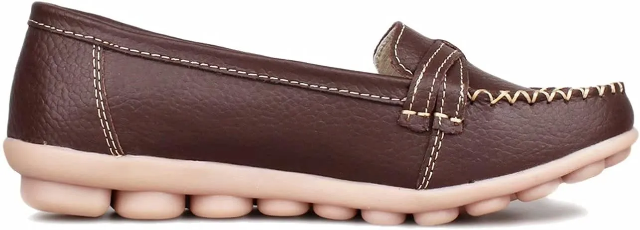 Women's Leather Loafers Moccasin Shoes Slip On
