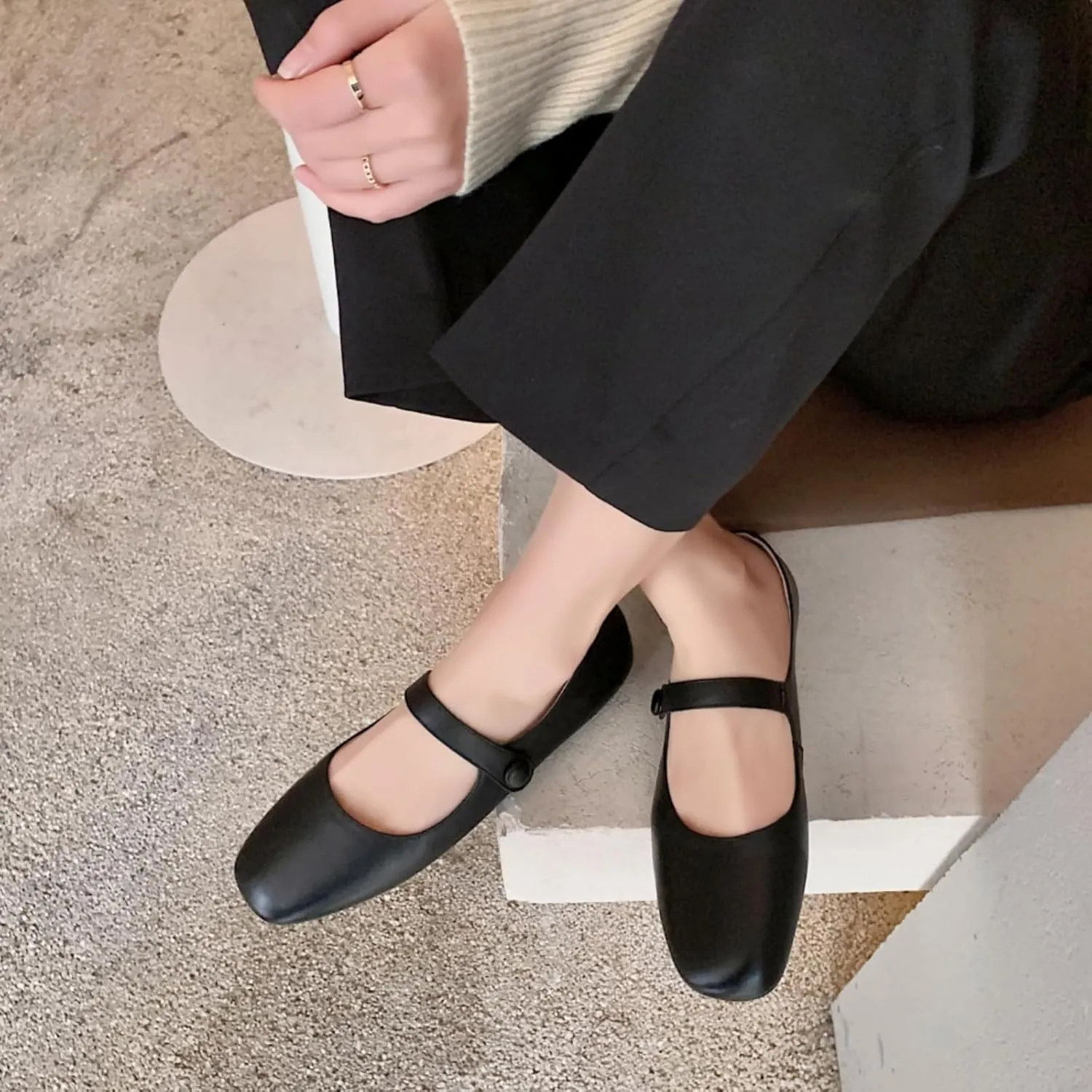 Women's Leather Mary Jane Flats - Soft Comfortable Material, Easy Buckle Slip On, Classic Go-to Casual Shoes
