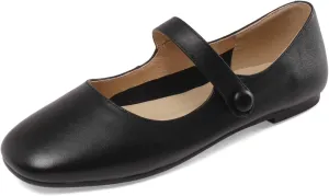 Women's Leather Mary Jane Flats - Soft Comfortable Material, Easy Buckle Slip On, Classic Go-to Casual Shoes