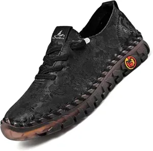 Women's Leather Soft Bottom Flat Slip-on Loafers Fashion Handmade Floral Embroidery Walking Shoes Comfort Orthopedic 4D Pain Relief Casual Shoes