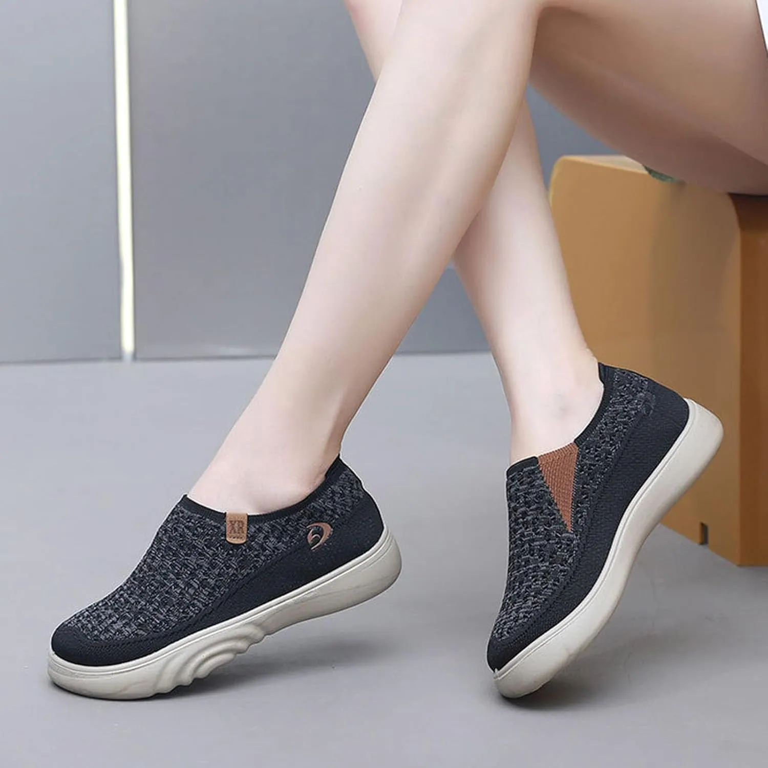 Women's Loose Loafers mesh Breathable Slip-on Sneakers Lightweight Non-Slip Shoes Thick-Soled Flat Shoes Plantar Fasciitis Casual Shoes Wide feet Shoes Fat feet Shoes