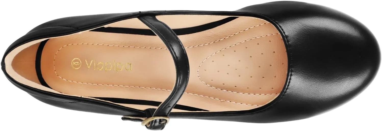 Womens Mary Jane Shoes Comfortable Strap Flats Dressy Casual Ballet Flats Shoes Floral Buckle Round Toe Black Flats Shoes for Women