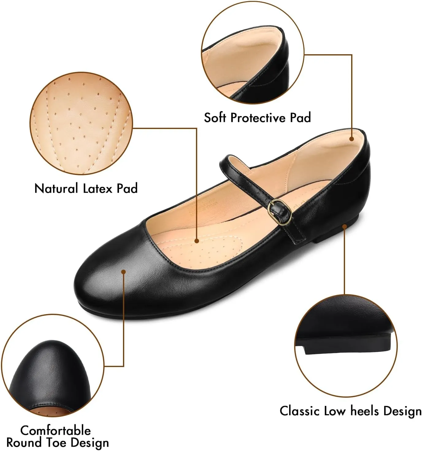 Womens Mary Jane Shoes Comfortable Strap Flats Dressy Casual Ballet Flats Shoes Floral Buckle Round Toe Black Flats Shoes for Women