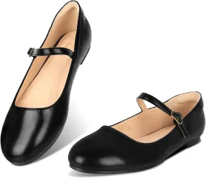 Womens Mary Jane Shoes Comfortable Strap Flats Dressy Casual Ballet Flats Shoes Floral Buckle Round Toe Black Flats Shoes for Women