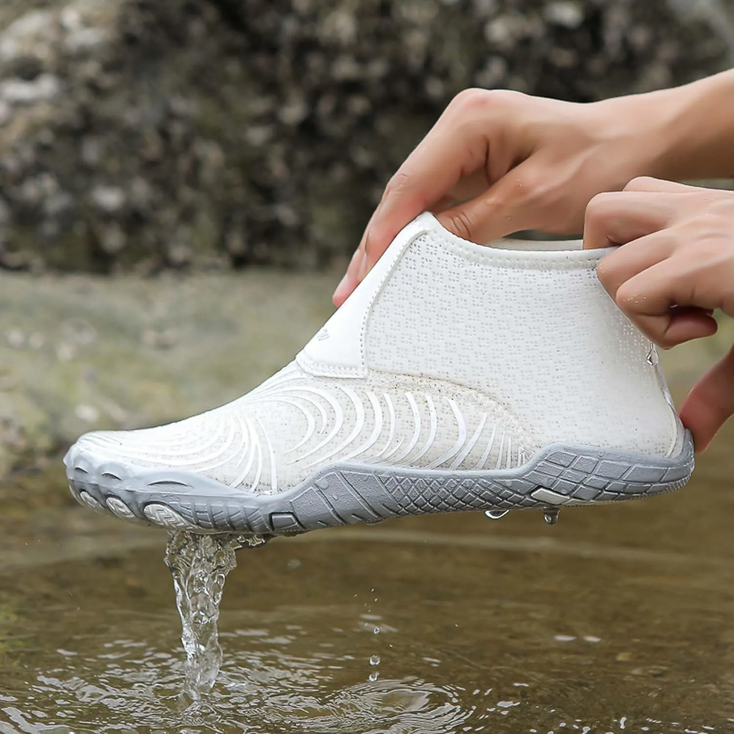 Women's Men's High Top Water Shoes, Quick Dry Breathable Stretch Lightweight Mesh Fabric, Rubber Drainage Sole, Indoor Sneakers, Barefoot Water Shoes