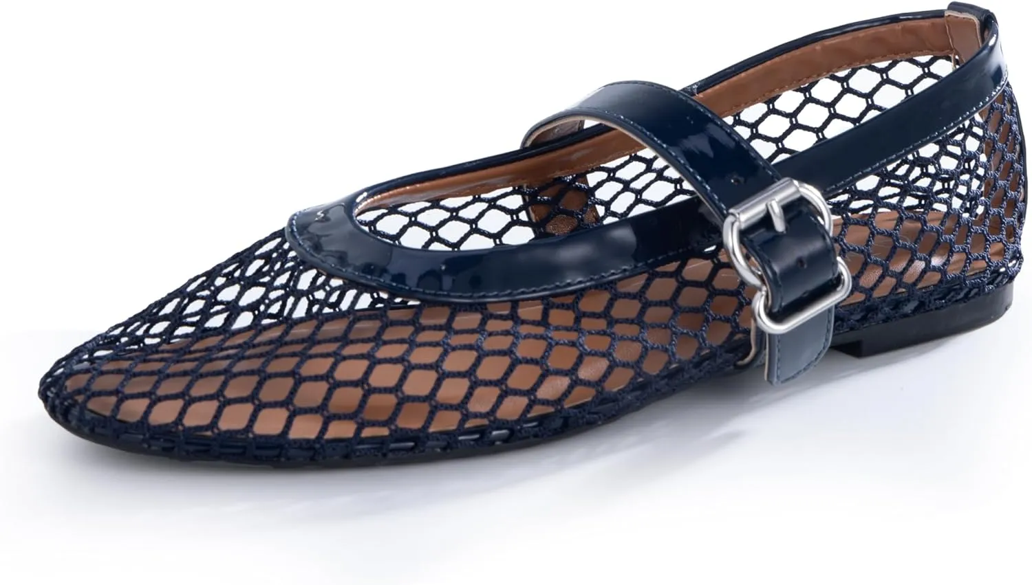 Women’s Mesh Ballet Flats – Fishnet Mary Jane Flats with Adjustable Buckle Strap, Breathable & Stylish Ballerina Shoes