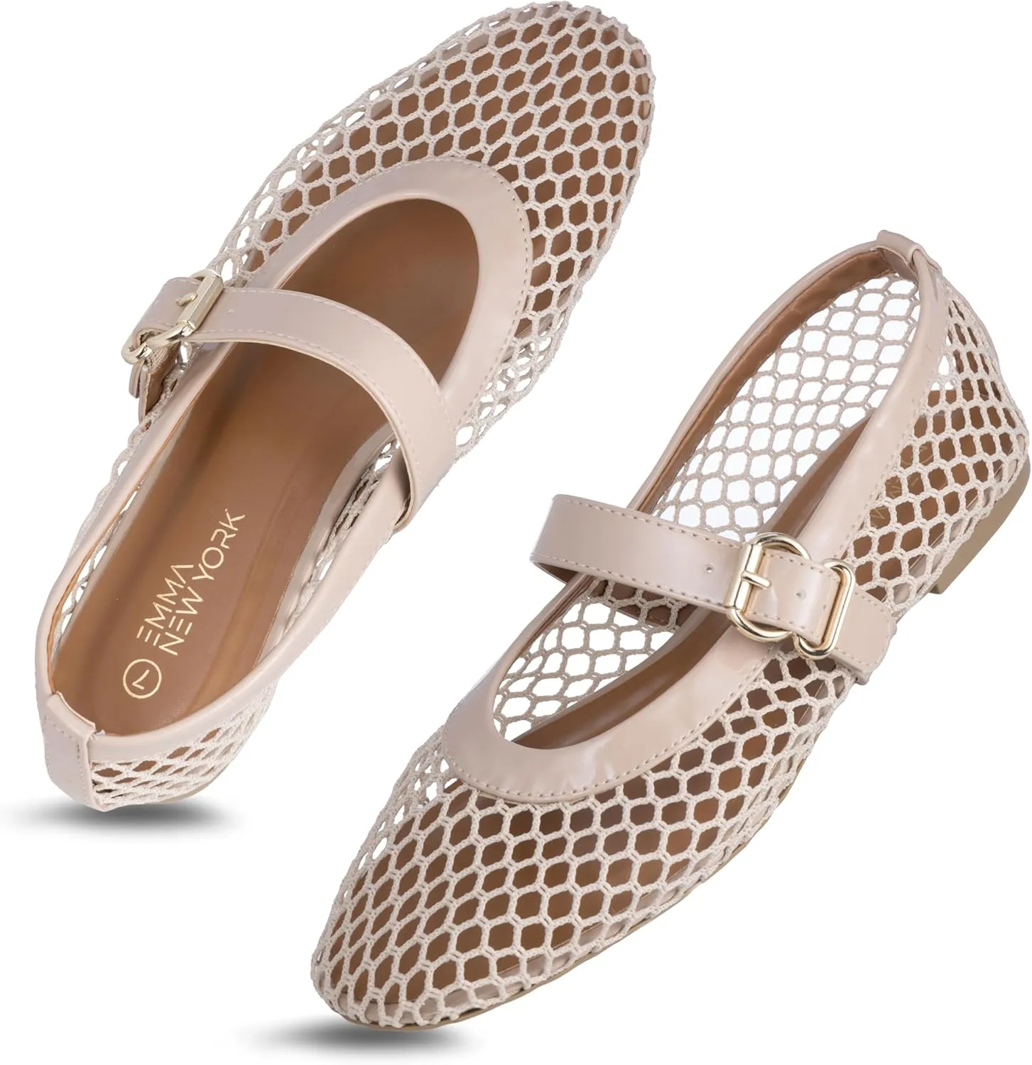 Women’s Mesh Ballet Flats – Fishnet Mary Jane Flats with Adjustable Buckle Strap, Breathable & Stylish Ballerina Shoes