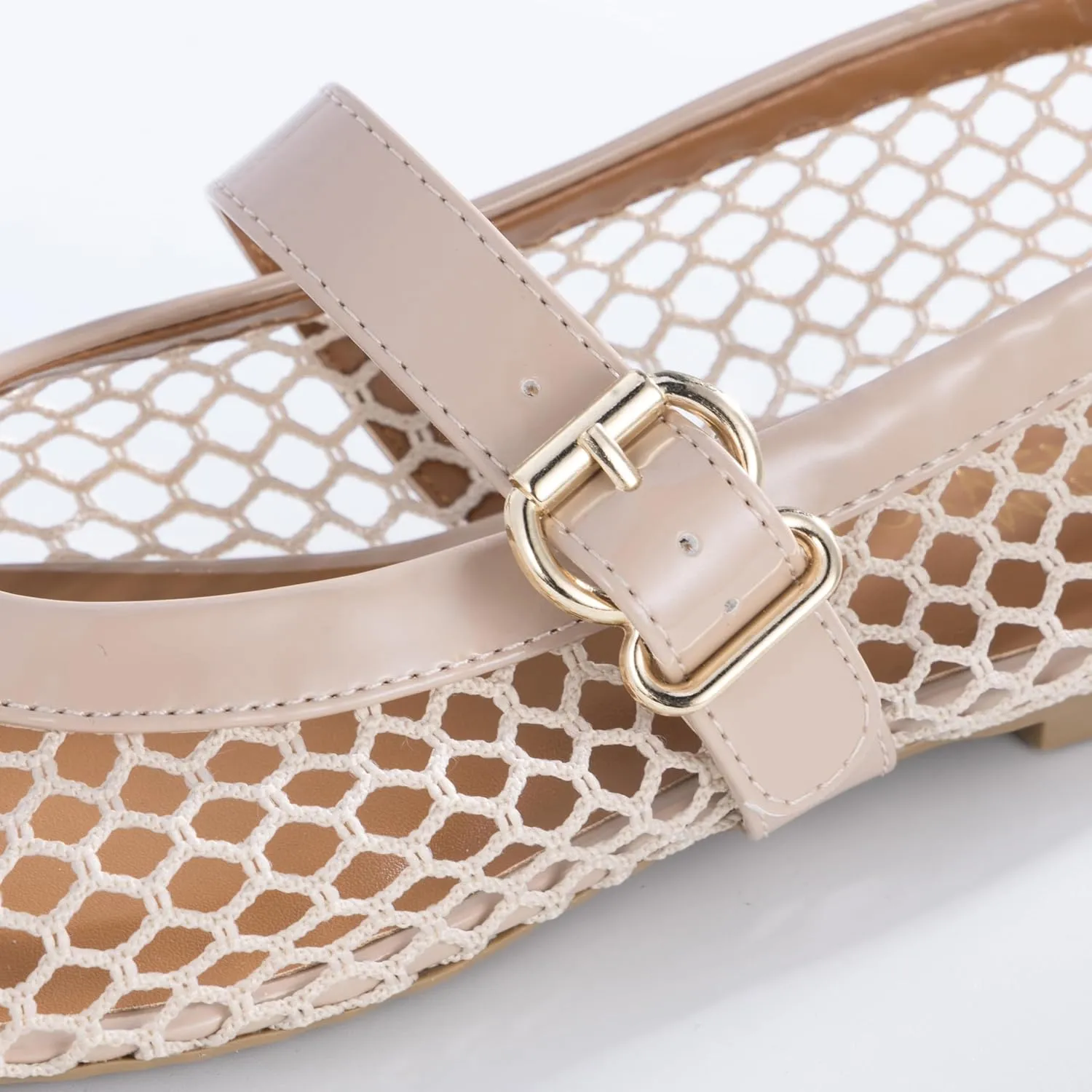 Women’s Mesh Ballet Flats – Fishnet Mary Jane Flats with Adjustable Buckle Strap, Breathable & Stylish Ballerina Shoes