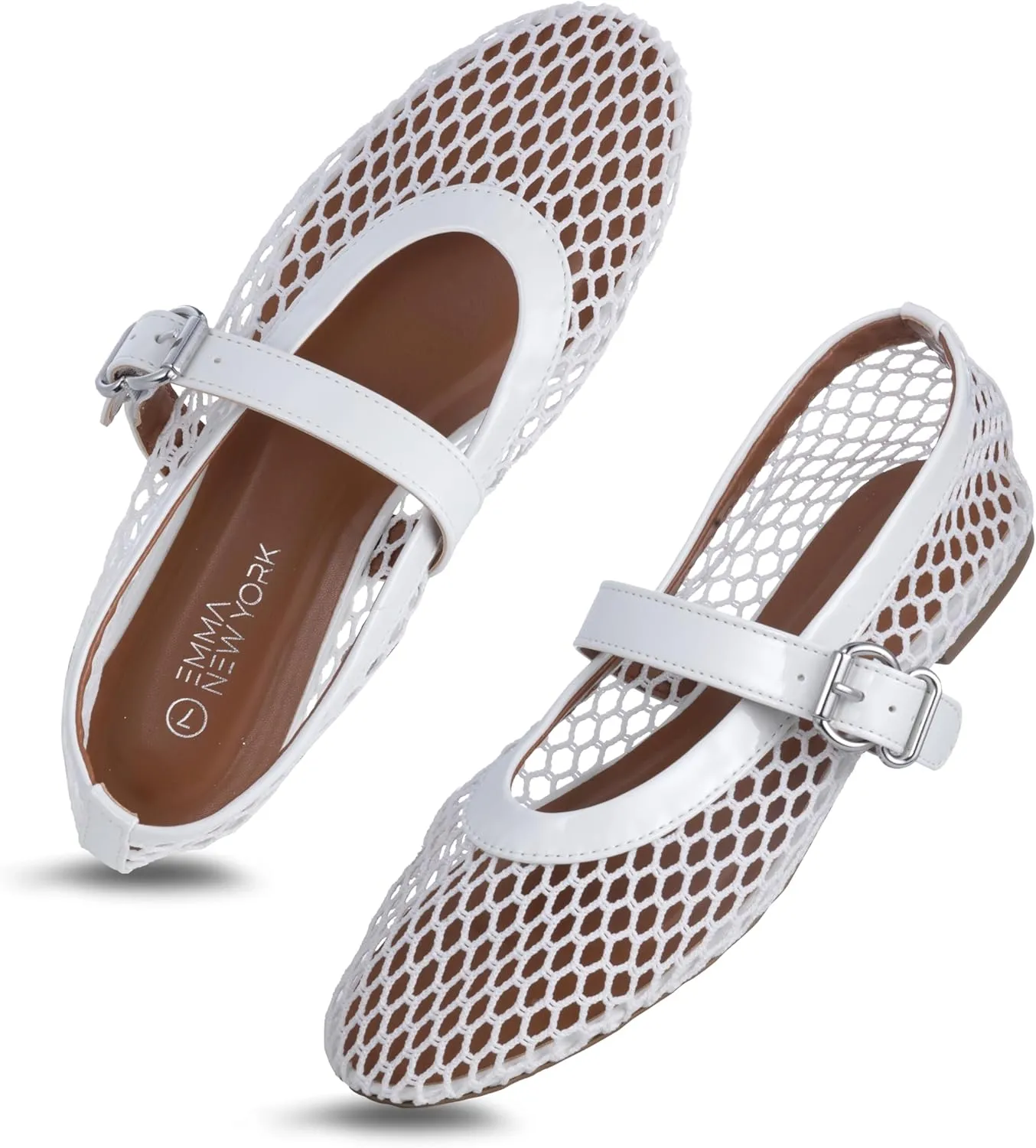 Women’s Mesh Ballet Flats – Fishnet Mary Jane Flats with Adjustable Buckle Strap, Breathable & Stylish Ballerina Shoes