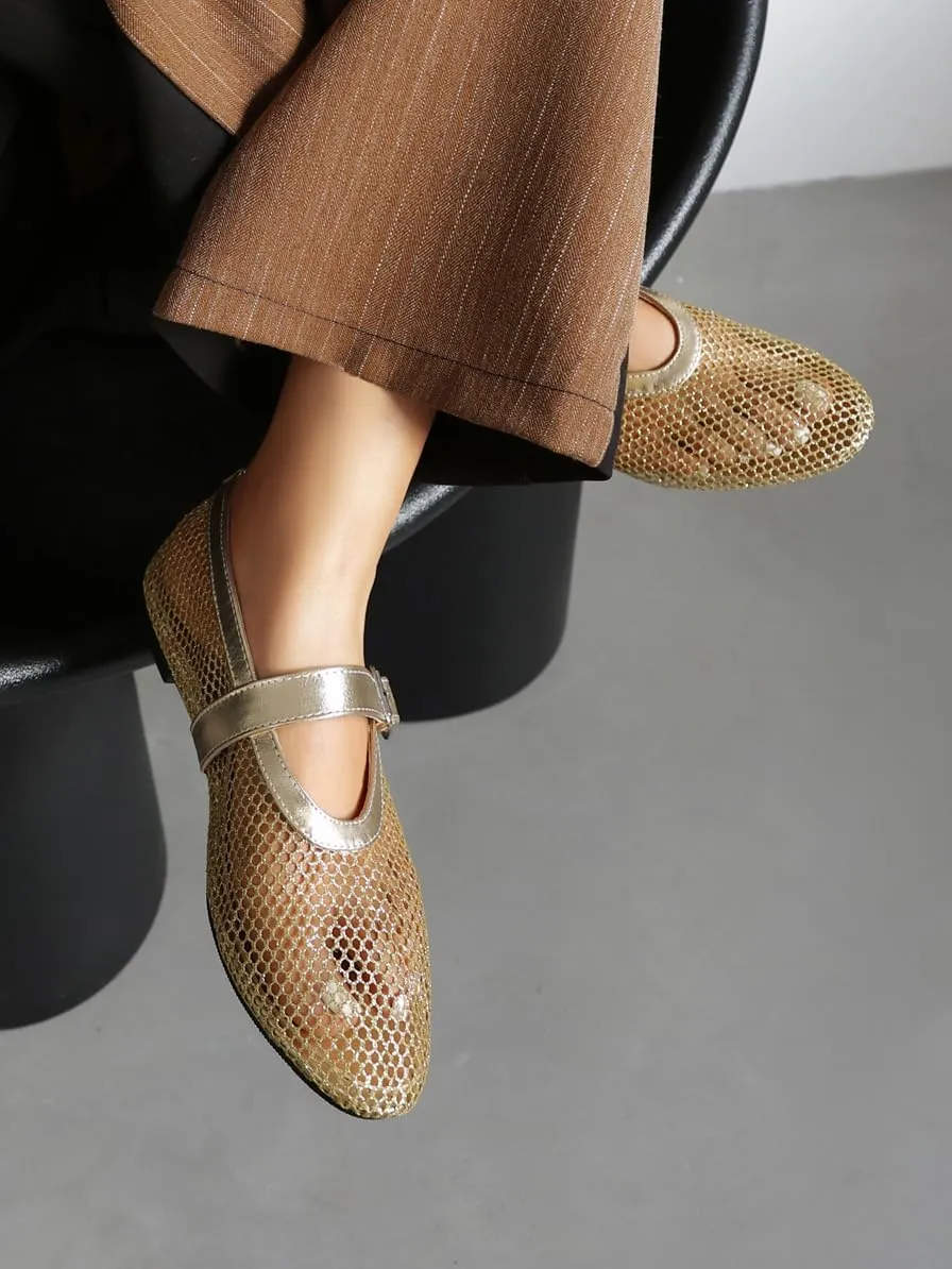 Women's Mesh Ballet Flats Mary Jane Ballerina Buckle Ankle Strap Round Toe Comfy Casual Office Shoes Closed Toe Dress Pumps