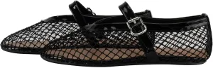 Women's Mesh Ballet Flats,Fishnet Ballerina Buckle Strap Shoes,Mary Jane Flats Casual Comfortable Daily Dress Shoes