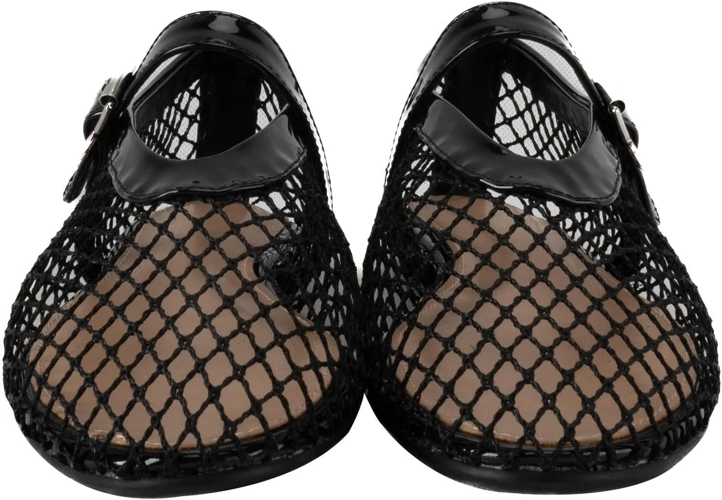 Women's Mesh Ballet Flats,Fishnet Ballerina Buckle Strap Shoes,Mary Jane Flats Casual Comfortable Daily Dress Shoes
