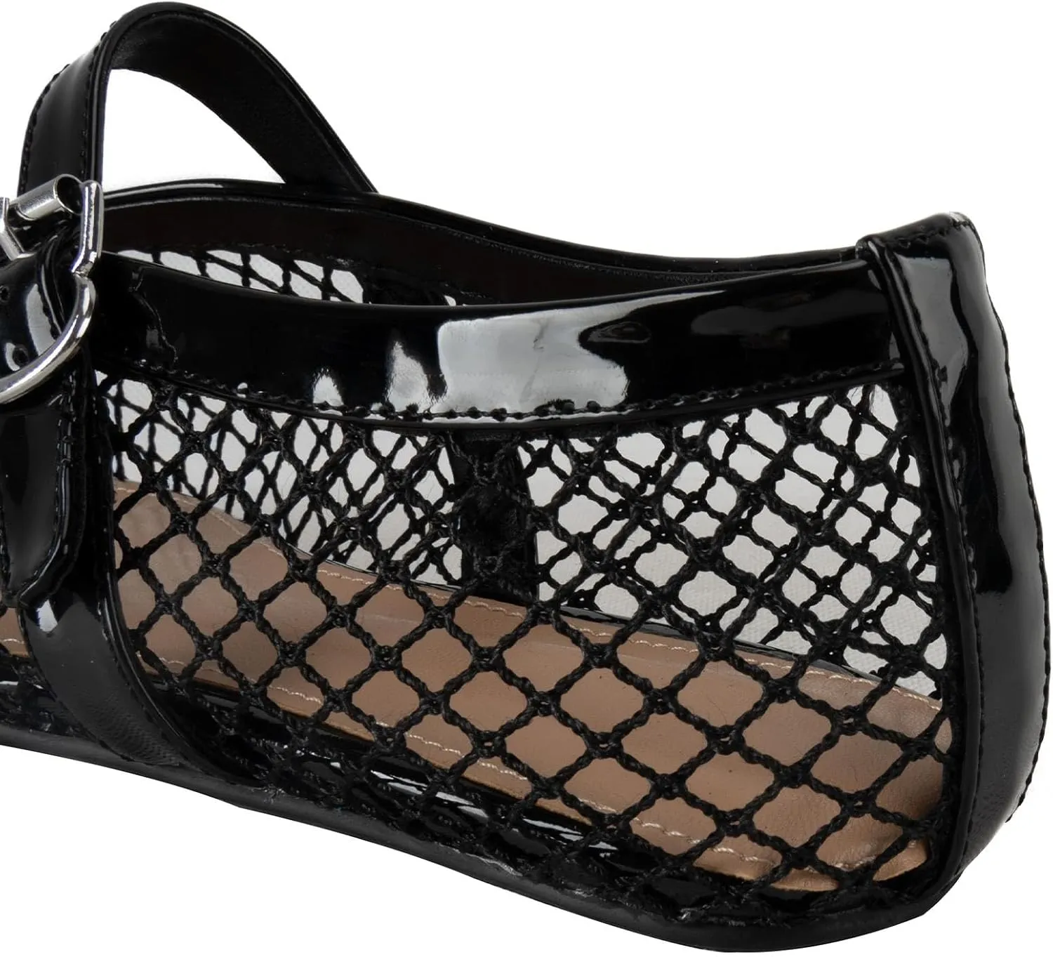 Women's Mesh Ballet Flats,Fishnet Ballerina Buckle Strap Shoes,Mary Jane Flats Casual Comfortable Daily Dress Shoes