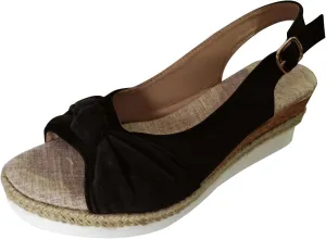 Women's New Large Size Suede Cord Bow Wedge Casual Sandals