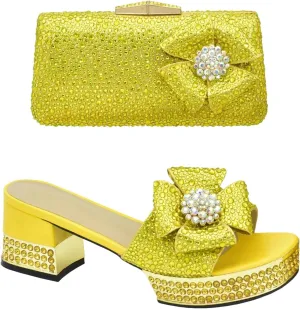 Women's Nigerian-Italian Bridal Party Set - Latest Rhinestone Open-Toe Sandals & Matching Beaded Clutch for Traditional Weddings