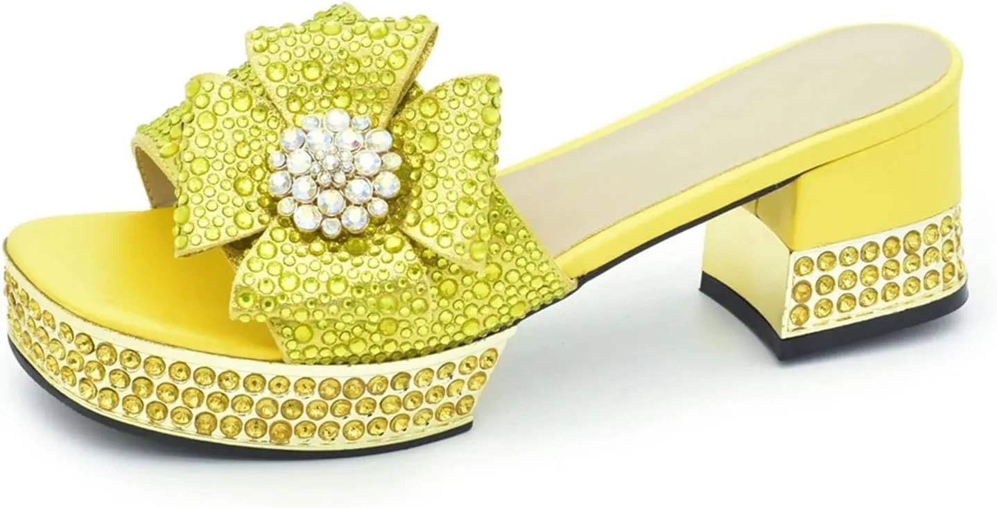 Women's Nigerian-Italian Bridal Party Set - Latest Rhinestone Open-Toe Sandals & Matching Beaded Clutch for Traditional Weddings