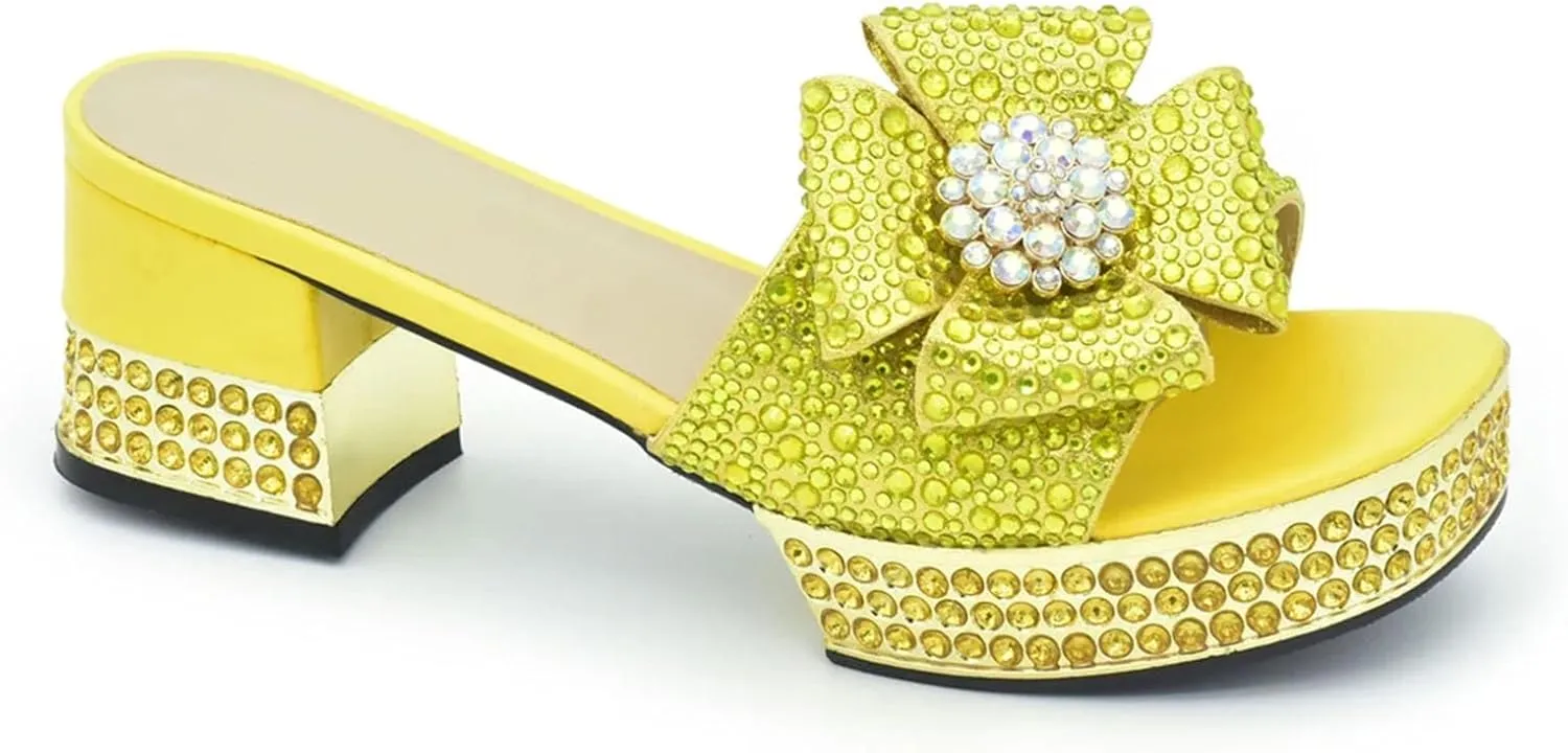 Women's Nigerian-Italian Bridal Party Set - Latest Rhinestone Open-Toe Sandals & Matching Beaded Clutch for Traditional Weddings