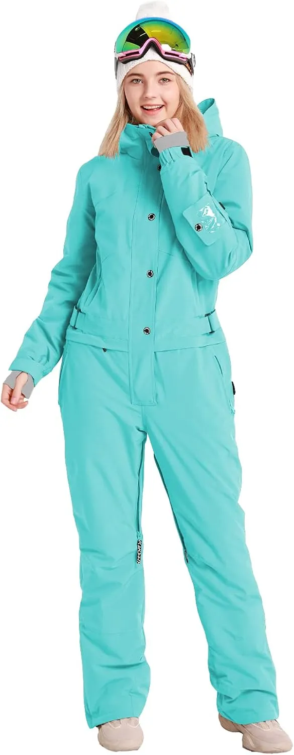 Womens One Piece Ski Suit Colorful Jumpsuits Snowboard Snowsuits Winter Outdoor Waterproof for Snow Sports
