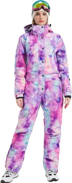 Womens One Piece Ski Suit Colorful Jumpsuits Snowboard Snowsuits Winter Outdoor Waterproof for Snow Sports