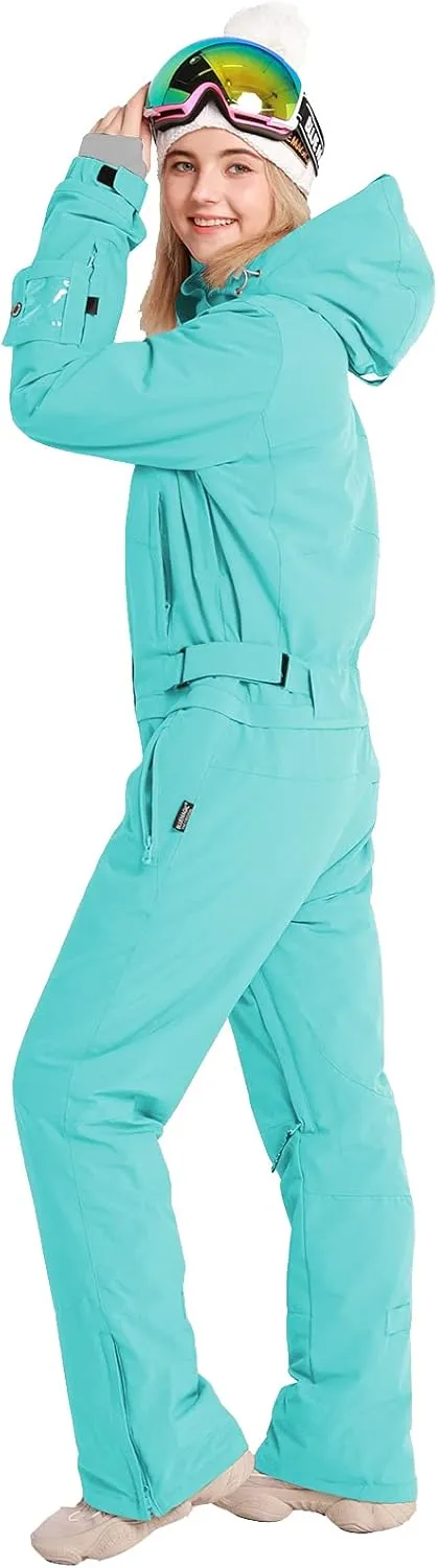 Womens One Piece Ski Suit Colorful Jumpsuits Snowboard Snowsuits Winter Outdoor Waterproof for Snow Sports
