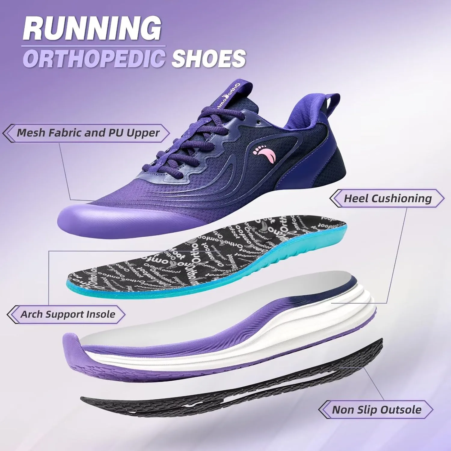 Women's Orthopedic Road Running Shoes: Comfortable Arch Support Plantar Fasciitis Sports Sneakers, Casual Orthotic High Arch Flat Feet Tennis Work Walking Shoes for Foot Heel and Pain Relief