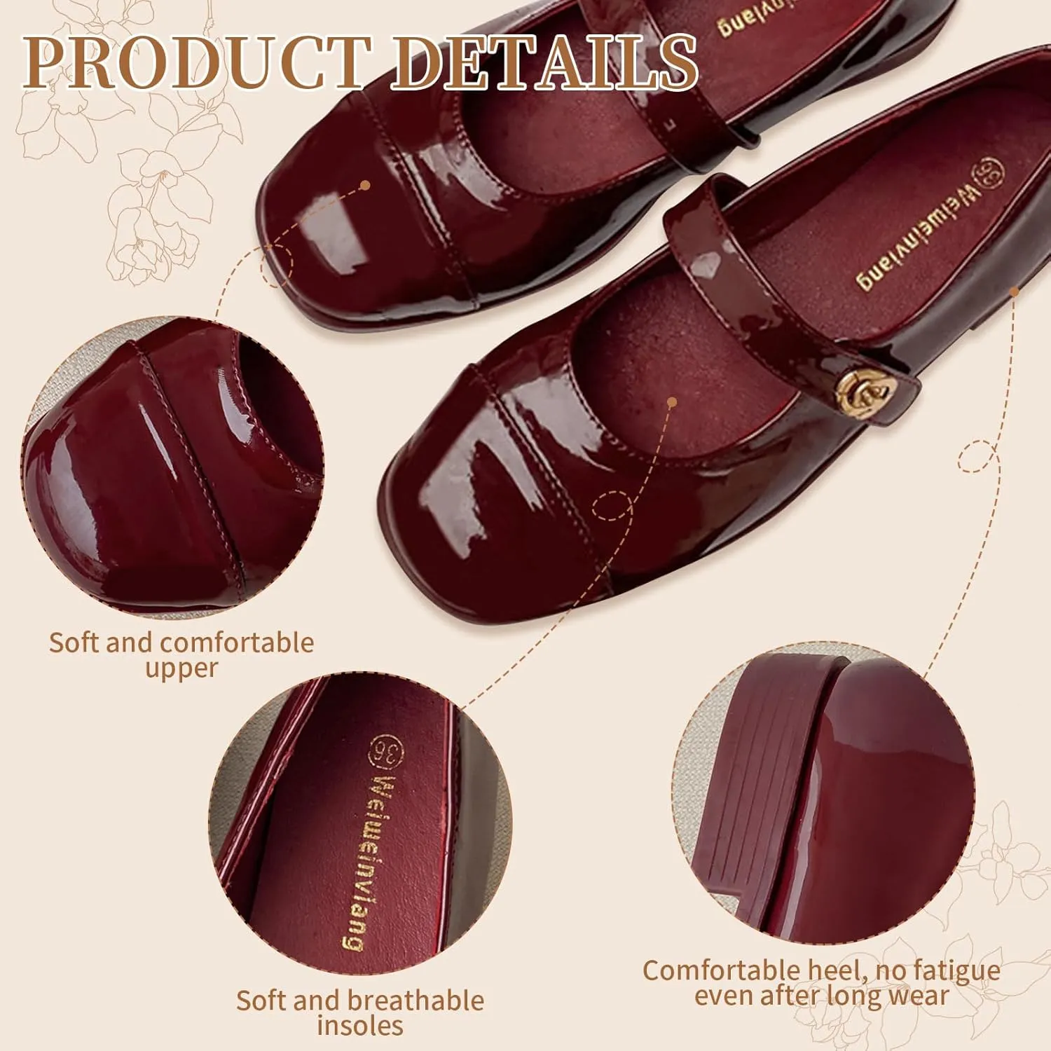 Women's Patent Leather Classic Mary Jane Flats,Dressy Round Toe Ballet Flats,Soft Work Flats Retro Mary Jane Flats