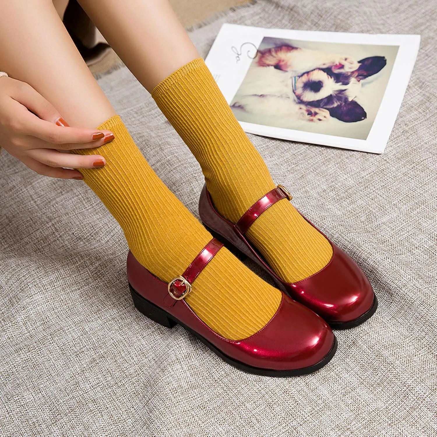 Womens Patent Mary Jane Flats Closed Toe Comfortable Shoes