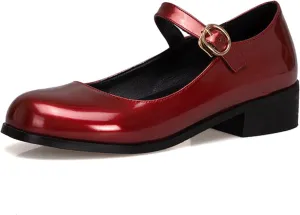 Womens Patent Mary Jane Flats Closed Toe Comfortable Shoes
