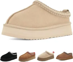Women's Platform Mini Boots Slippers for Women Warm Fuzzy Slippers Fur Fleece Lined Slip on Suede Short Ankle Boots Outdoor Indoor Braid Slippers Anti Slip Trend