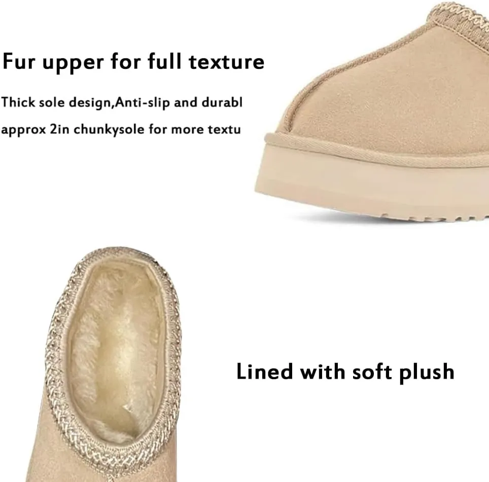 Women's Platform Mini Boots Slippers for Women Warm Fuzzy Slippers Fur Fleece Lined Slip on Suede Short Ankle Boots Outdoor Indoor Braid Slippers Anti Slip Trend