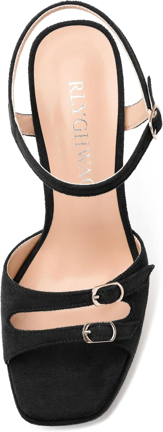 Womens Platform Sandals, Square Toe Adjustable Strap with Buckle, Fashion Daily Work, Date Nights, Parties Solid High Heels