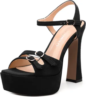 Womens Platform Sandals, Square Toe Adjustable Strap with Buckle, Fashion Daily Work, Date Nights, Parties Solid High Heels