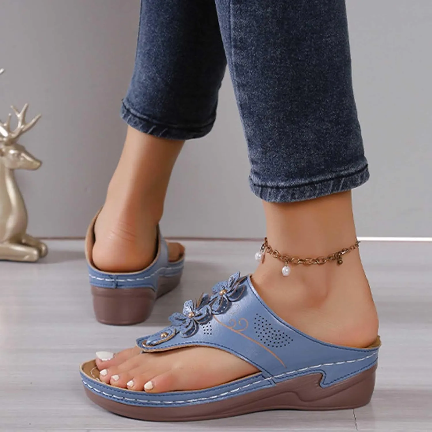 Women's Plus-size Solid Color Flower Casual Comfortable Lunge Sandals