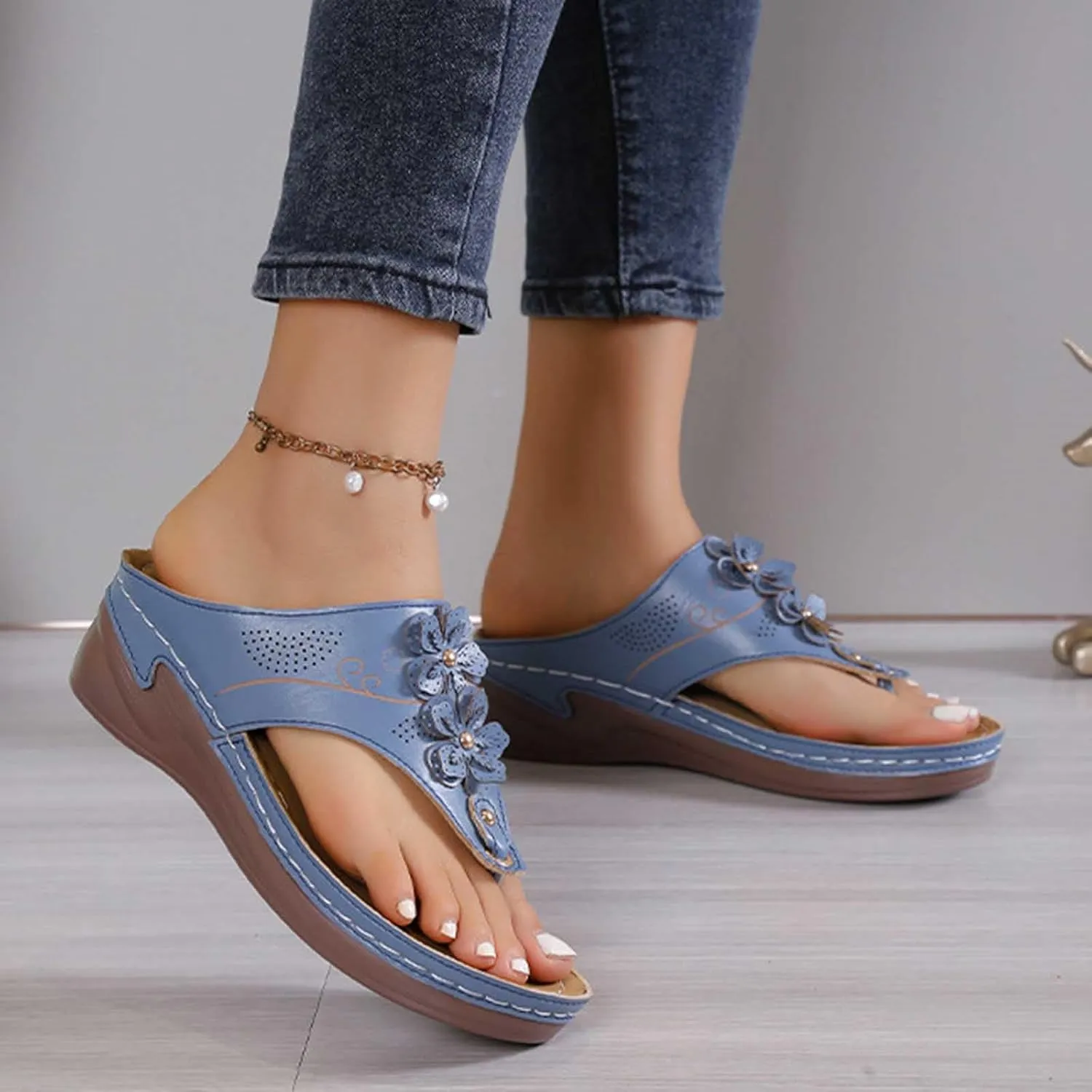Women's Plus-size Solid Color Flower Casual Comfortable Lunge Sandals
