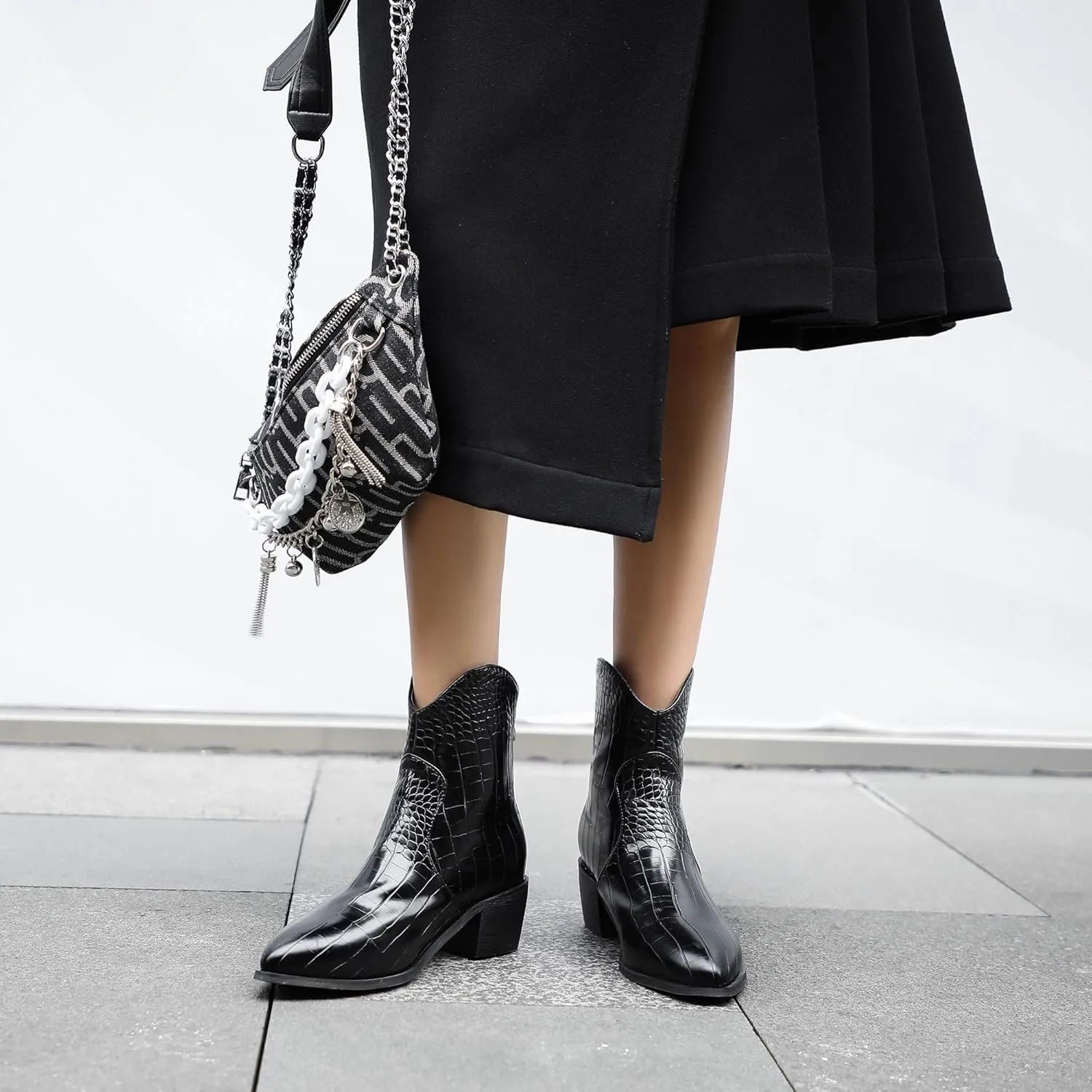 Women's Pointed Toe Block Heel Boots, Zipper Chunky Heeled Ankle Boots, Dress Winter Fashion Booties
